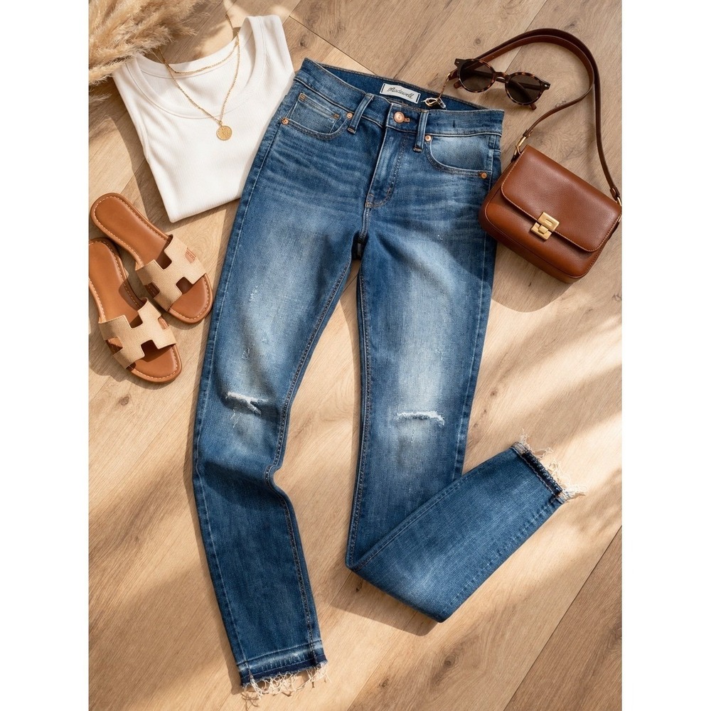Madewell High Rise Skinny Jeans Size 26 Distressed Stretch Denim Raw Hem NWOT